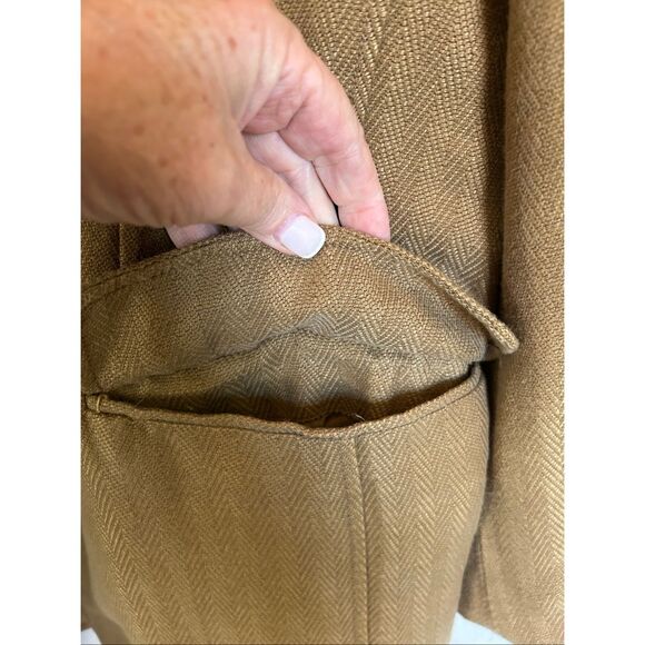 The Territory Ahead Linen Silk Herringbone Blazer Women’s Tan 3 Button Classic M - Picture 5 of 11